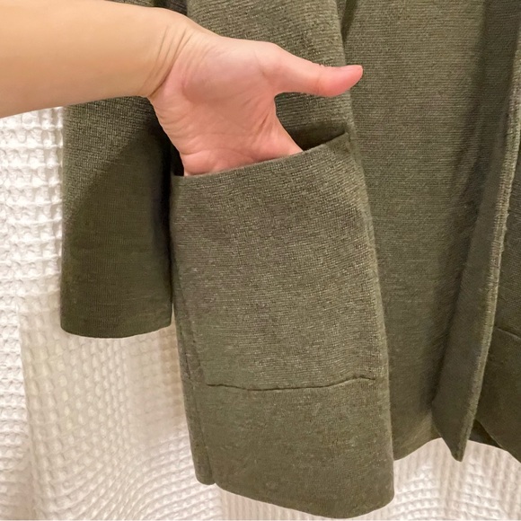 Sz S J. Crew Sophie Olive open front blazer cardigan 100% Merino Wool - Picture 3 of 7
